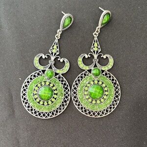 Elegant Silver and Green Dangle Earrings